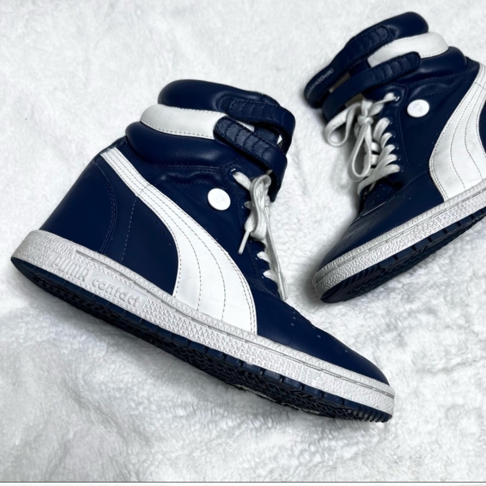 Puma MY-66 Mihara Yasuhiro Hidden Wedge High Top Sneakers Blue & White Size 9.5